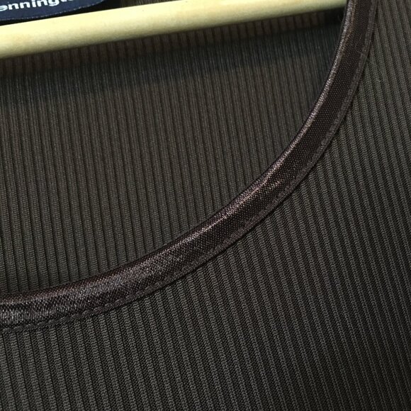 Dark Chocolate Satiny Collar Ribbed Short Sleeve Top - Picture 6 of 15